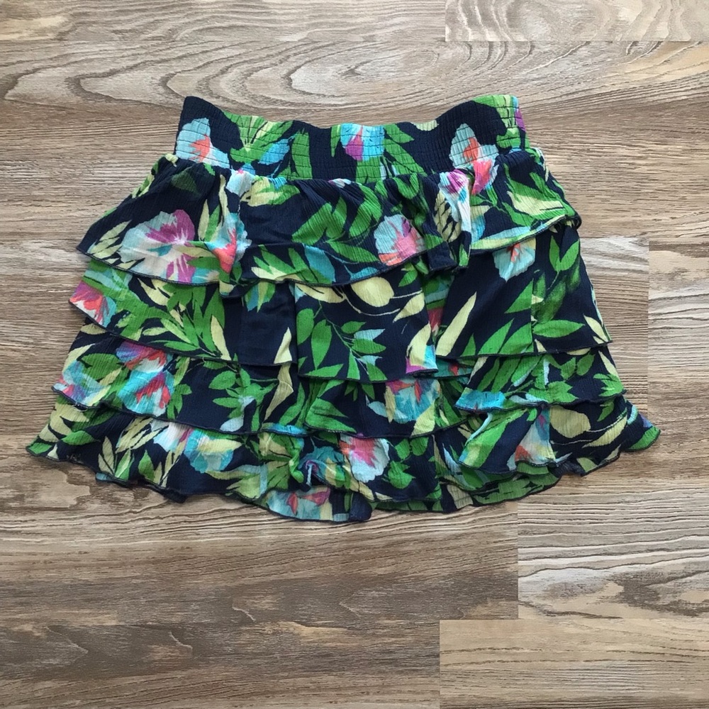 Aeropostale Mini Floral Tropical Ruffle Y2K Skirt Green Blue Purple Small